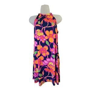 Trina Turk Retro Floral All Over Print Halter Mini Dress Vacay Beach Size Small
